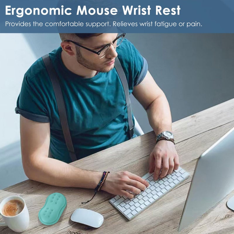 VANKEY Soft Mouse Wrist Rest, Memory Foam Mouse Wrist Support Hand Rest Pad for Computer, Laptop, Desktop - Anti-Slip PU Base - Wrist Pain Relief, Aquamarine - Image 2